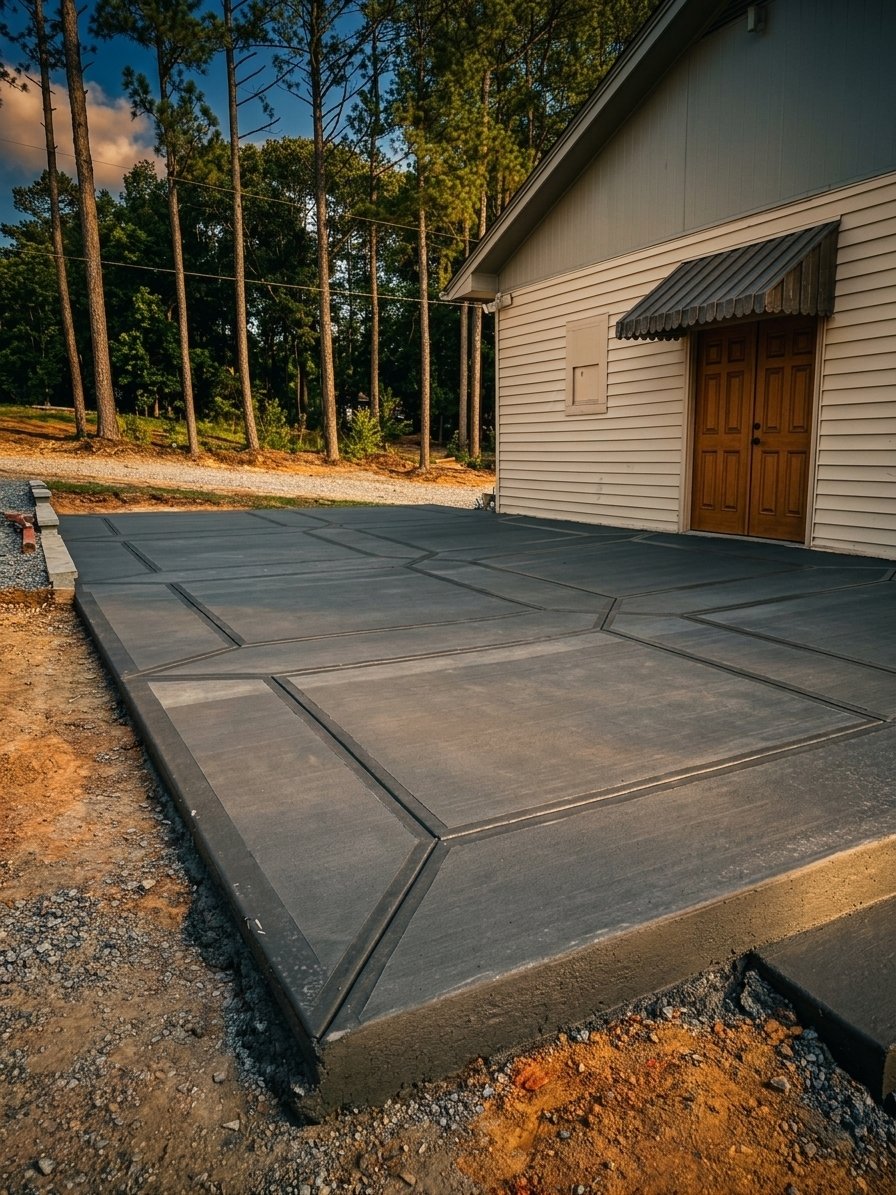 Stamped concrete patio with a stone-look texture